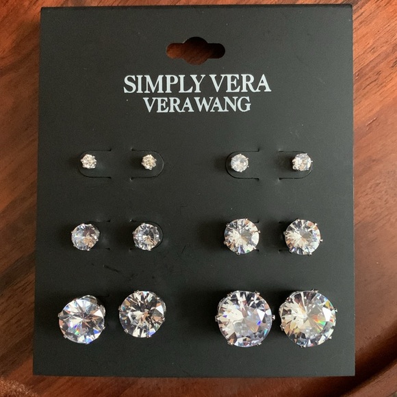 NWT Simply Vera Vera Wang silver tone 6 pair set of earrings - Picture 2 of 2